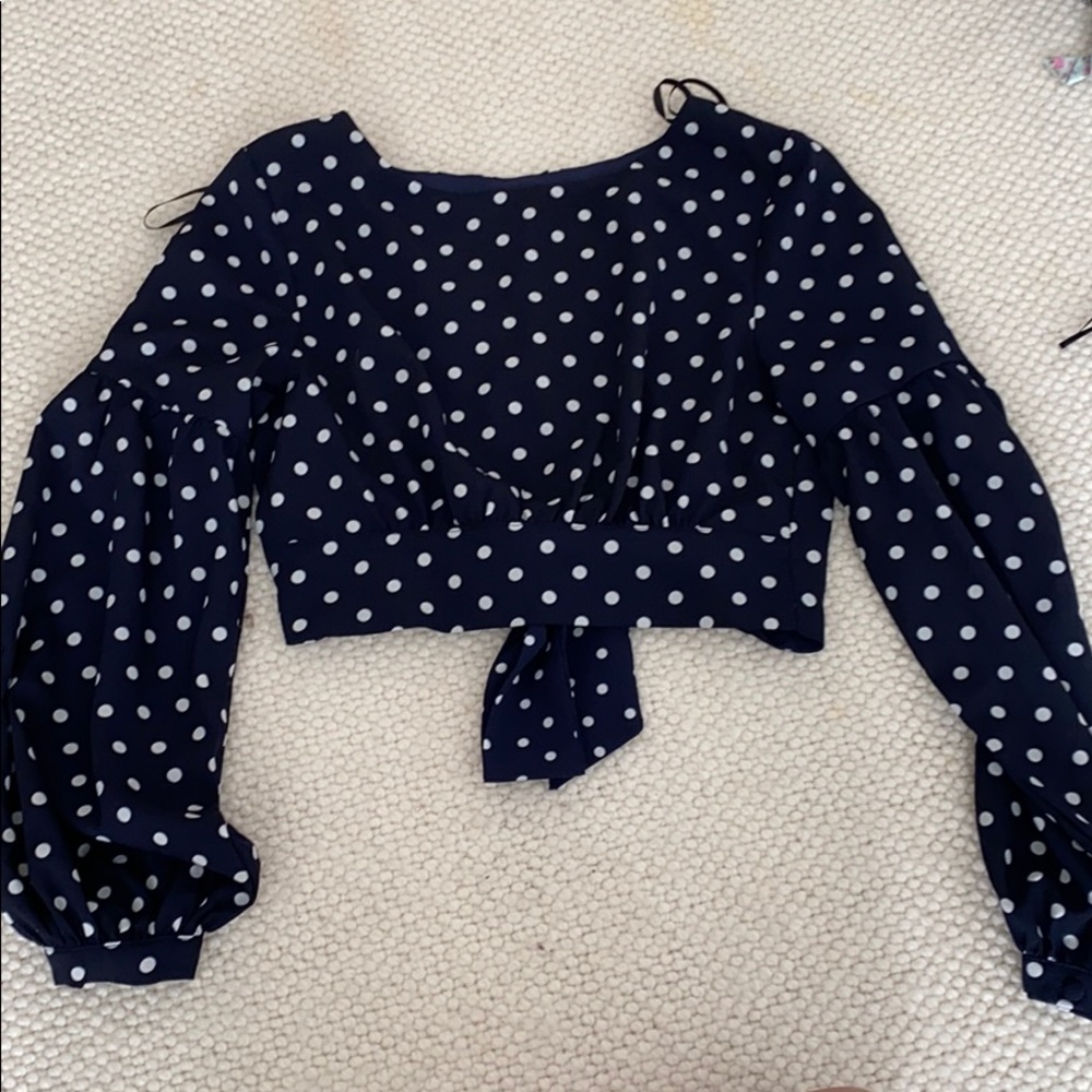 Long sleeve polka dot crop top